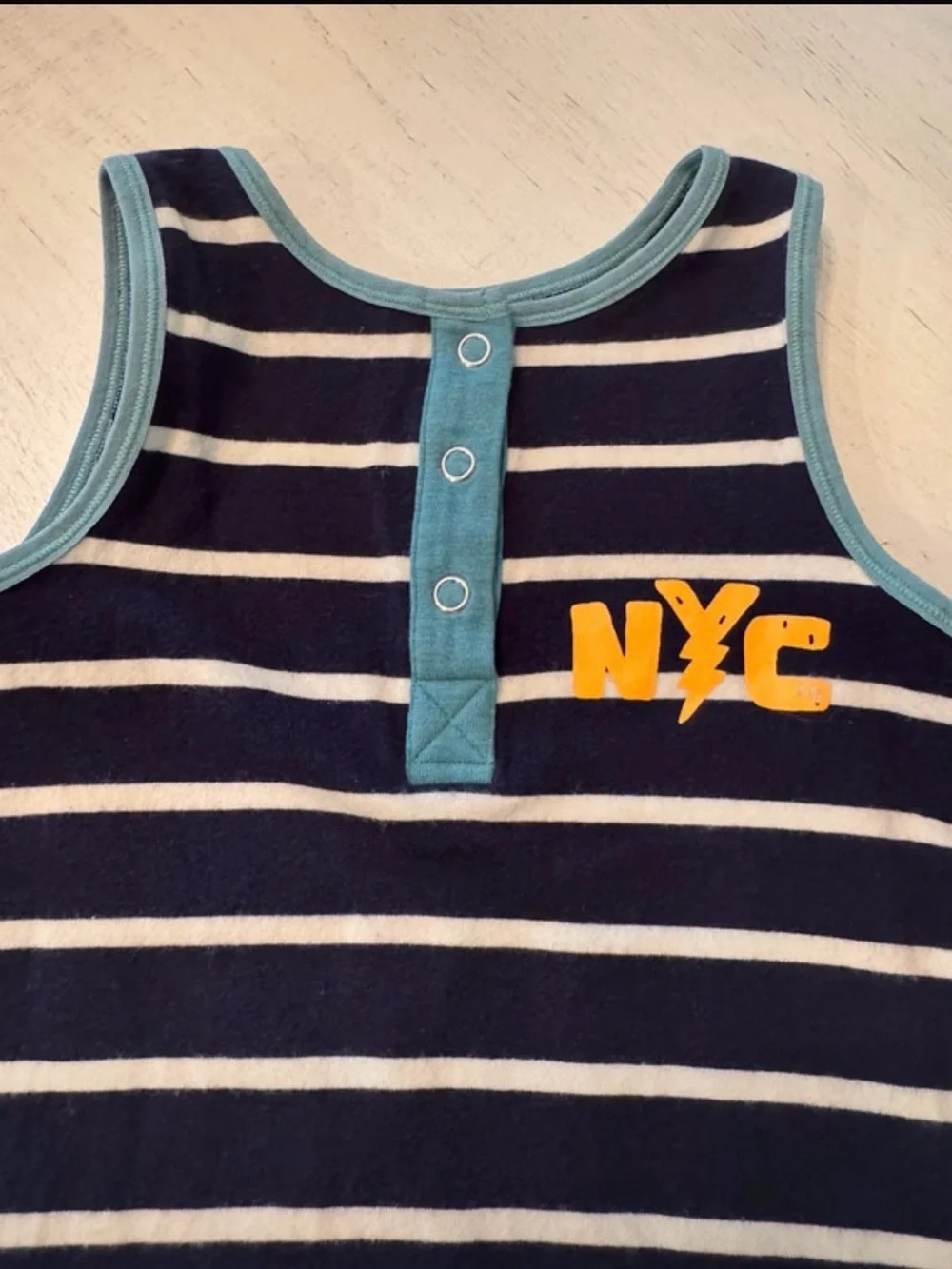 RAGS Striped Navy & White NYC Sleeveless Baby Romper
